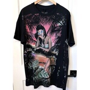 AKOO Hip Hop Streetwear Lady Beach Short Sleeve T-Shirt Men XL Tropical Hawaiian